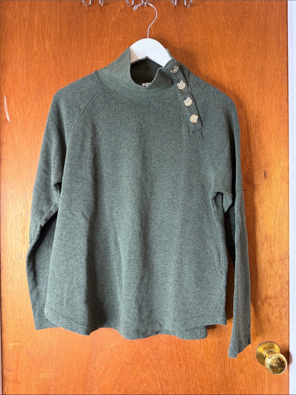 J. Crew Forest Green Button-Shoulder Turtleneck Sweater